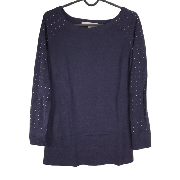 Loft Navy Blue Silver Studded Wool Blend Knit Top Lightweight Sweater XSMALL - Picture 6 of 6